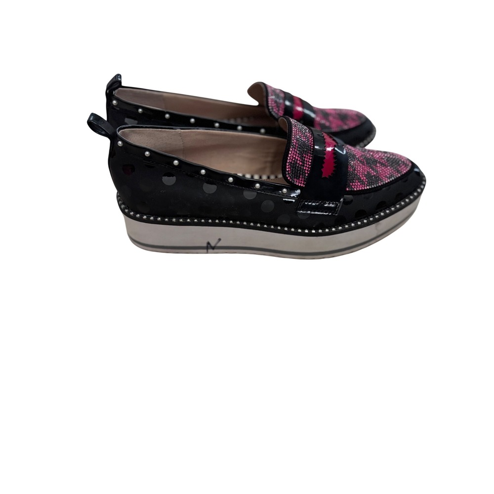 Betsey Johnson Maxton Pink Rhinestone Houndstooth Platform Loafers MAXT01S5 8.5M - Picture 5 of 8